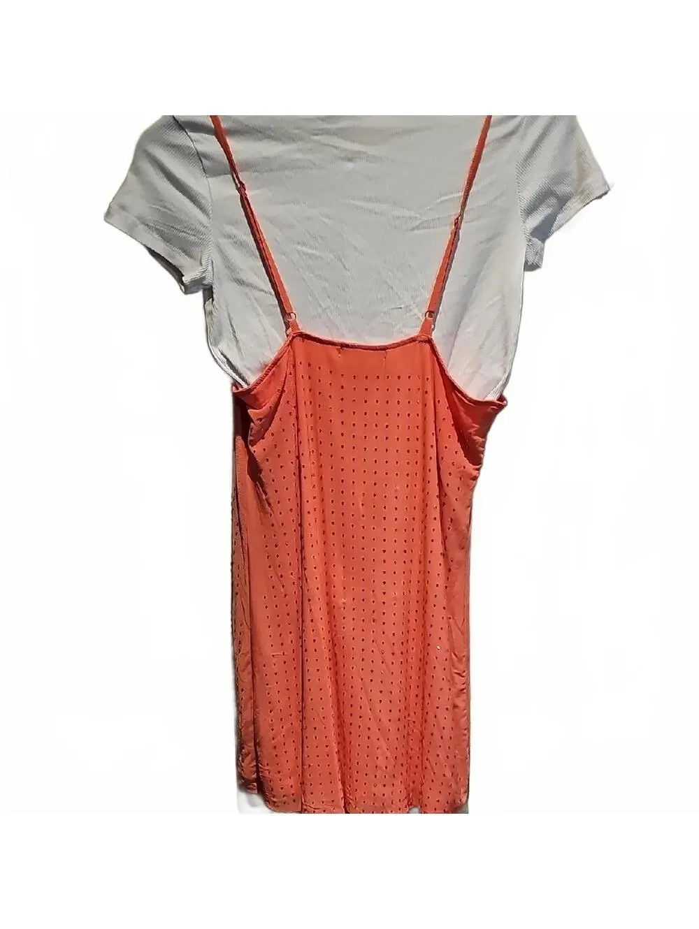 Casual Coral Sparkle Overlay With  White Shirt  Dress